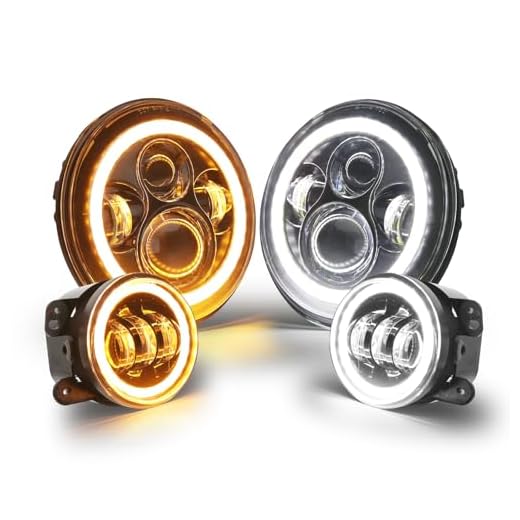 SUPAREE 7" LED Headlights + 4" Fog Light Replacement [HALO DRL + Turn Signal] [H4 Plug n Play] Compatible with 1987-2018 Jeep Wrangler JK JKU TJ LJ Rubicon Sahara Unlimited