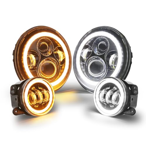 Image of SUPAREE DOT Round LED Headlights and Fog Lights Combo fit Jeep Wrangler JK