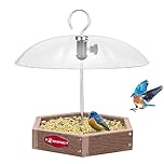 Kingsyard Platform Bird Feeder for Outdoor Hanging - Rugged Recycled Plastic Wild Bird Feeding Station with Adjustable Dome & Metal Mesh Tray. Brown