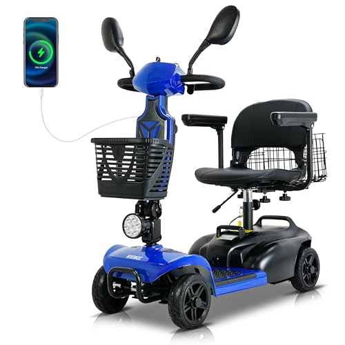 MOVEMAGIC 30-Mile Range 720Wh Li-ion Battery Folding Mobility Scooter for Adults/Seniors - 6.2 MPH 350W Motor, 300 lbs Capacity, 4 Wheel Electric Scooter with Dual Removable Baskets - Ideal for Travel