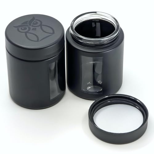 Treehouse Smell Proof Containers (120mL), Jars with Airtight Lids for Herbs, Spices, Coffee and Tea, Air Tight Glass Storage Jars with UV Protection Glass, (Set of 2) (Matte Black)