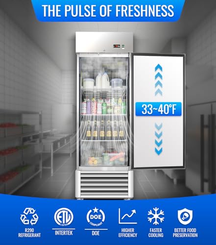 27" W Commercial Refrigerator, 23.6Cu.ft Reach-In Single Door Stainless Steel commercial fridge, 3 Shelves, Fan Cooling, Auto Defrost, Digital Thermostat - Ideal for Restaurant, Bar, Cafe, Shop - Image 7