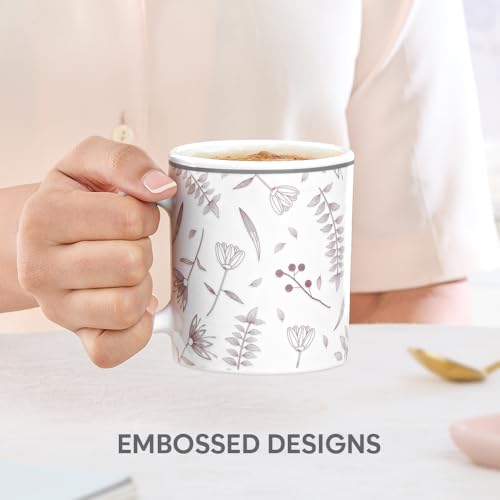 Image of Larah by BOROSIL 320ml x 2pc Opalware Grandeur Tea /Coffee Mug Set, Microwave & Dishwasher Safe Embossed Design Crockery Ideal for Daily Use & Gifting