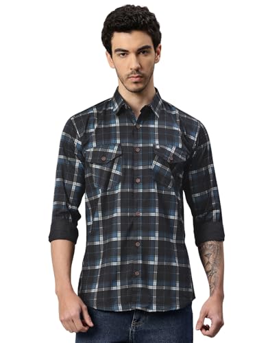 Image of Majestic Man Men's Pure Cotton Cargo Checks Shirt with Dual Flap Pockets - Slim Fit | Full Sleeve | Casual Wear | Trendy & Comfortable