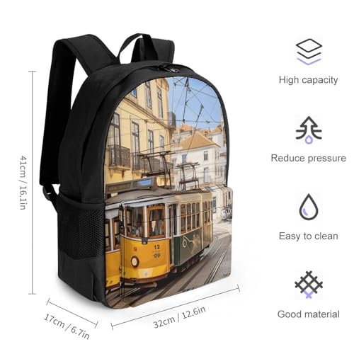 Travel Backpack for Men Women Lisbon TramPrint Adjustable Straps Multiple Pockets for Day Trips Hiking2