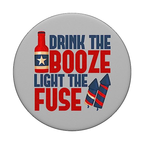 Drink The Booze Light The Fuse 4th of July Fireworks & Beer PopSockets Swappable PopGrip, Black - Image 3