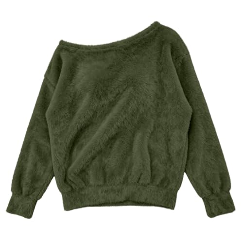 Off the Shoulder Tops for Women Double Fuzzy Sweatshirt Fleece Pullover - image 8