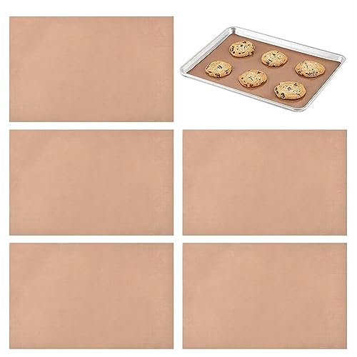 Ansodo 5 Pcs Reusable Baking Mat, Heat Resistant Non Stick Baking Sheet, 40x33cm Baking Paper with Fiberglass, Washable Cooking Mat Oven Liner Baking Tray Liner for Meat Burgers Vegetables Fruits