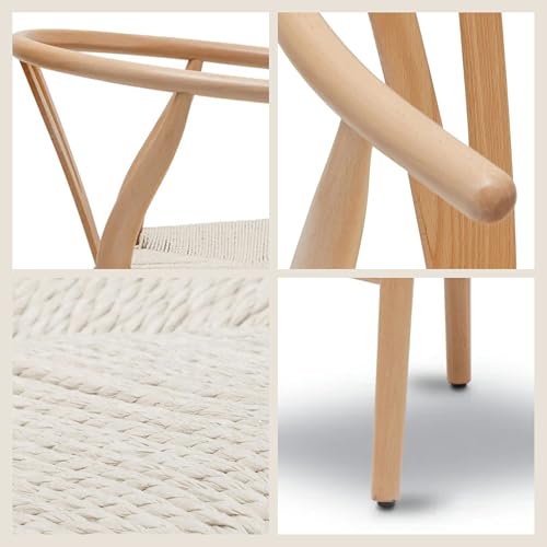 Image of POLY & BARK Weave Dining Chair - Mid-Century Modern Wishbone Dining Chair with Arms, Solid Wood Frame, Indoor Use - Oak - Single - Ideal for Dining Room, Kitchen, or Stylish Accent Setting