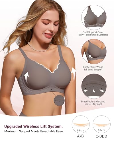 Image of As Fairy Wireless Bras for Women Full Coverage Seamless Scalloped Push Up No Underwire Everyday Bra with Air Holes