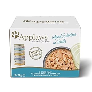 Applaws Natural Wet Cat Food, Multipack Chicken and Fish Selection in Broth 70 g Tin (Pack of 12)