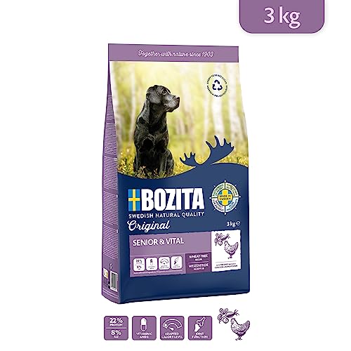 Bozita Hundefutter Original Adult Senior Huhn – 3 kg weizenfreies Trockenfutter für ältere Hunde oder Hunde mit geringerem Aktivitätsniveau – Vollwertige Ernährung für EIN vitales Seniorenleben