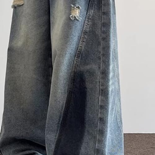 Men's Ripped Loose Wide Leg Jeans Hip Hop Denim Pants with Pockets Relaxed Fit Straight Distressed Jean4