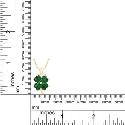 Jewel Zone Us 10K Solid Gold Simulated Green Emerald Four-Leaf Clover Pendant Necklace, 18" #TOP3