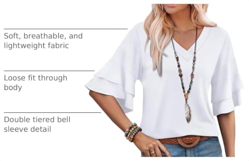 Image of OFEEFAN Spring Tops for Women Boho Shirts Fashion Clothing Cute 3 /4 Length Sleeve Blouses Dressy Casual Summer Outfits
