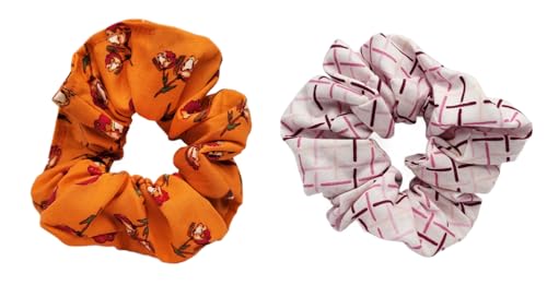 Set of 2, Handmade Cotton Elastic Scrunchie Hair Ties, Washable, High Quality