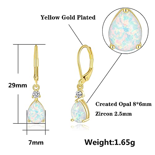 Cinily Small Gold Dangle Earrings Opal Leverback Drop Earrings For Women Girls 14K Yellow Gold Plated Teardrop Gemstone Earrings #TOP1