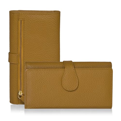 Image of Real Leather Women Wallet Leather with RFID Blocking -Trifold Card Holder Designer Ladies Clutch with ID Window Wallets