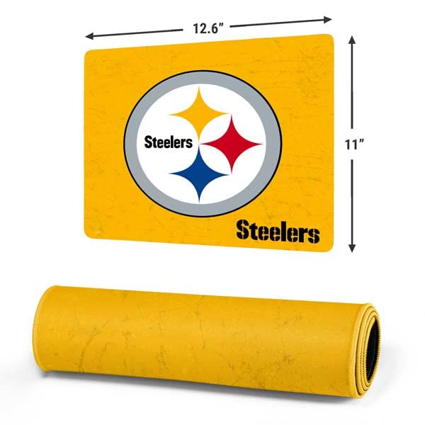 Skinit Small Gaming Mouse Pad - Officially Licensed NFL Pittsburgh Steelers - Alternate Distressed Design with Stitched Edges, Waterproof, Non-Slip Rubber Base, Desk Mat for Keyboard & Mouse