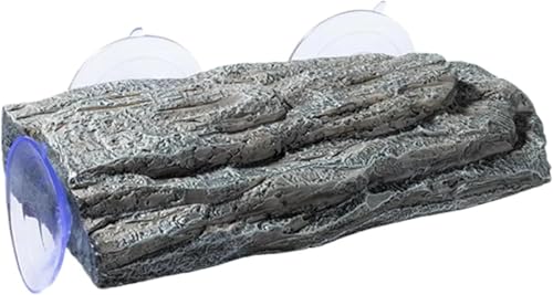 【Zixui】 大きいサイズの水亀用浮島 模擬樹皮 樹脂素材 黄蝋石付き 3 つの強力吸盤 摩擦強く登りやすい