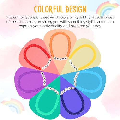 Sureio 7 Pcs Friendship Beads Bracelets Stretchy Acrylic Clay Glow Bracelets for Best Friend Girls Women, Colorful4