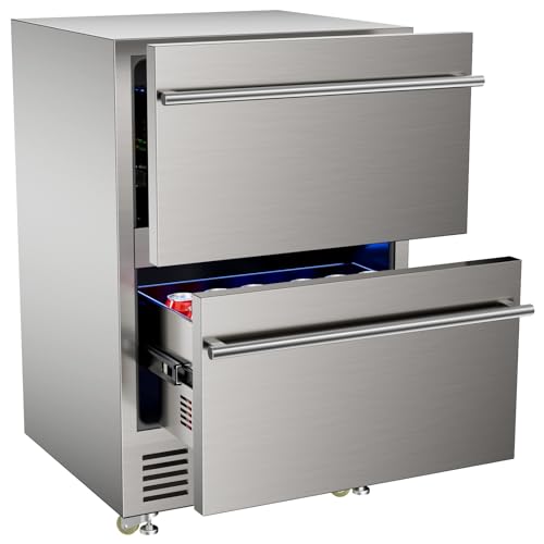 Outdoor Beverage Refrigerator, 15 Inch Stainless Steel Under Counter Beer Beverage Fridge for 120 Cans w/ 37-65℉, Indoor/Outdoor Beverage Refrigerator Beer Cooler with Lock, Built-in/Freestanding