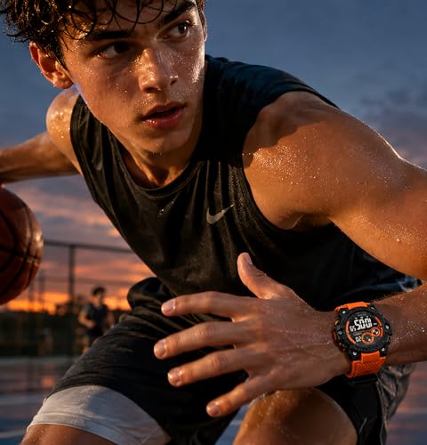 Image of V2A DIGITRON-VOLTRIX 2837 Digital Watch for Men | Bold Patterned Case Design | Dual Time Sports Watch with Countdown, Backlight & 50M Waterproof