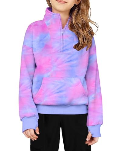 Image of Arshiner Girls Half Zip Sweatshirt Fleece Quarter Zip Pullover Sweatshirts | Fall Fashion Clothes for Teen Girls with Thumb Hole for 5-16 Years