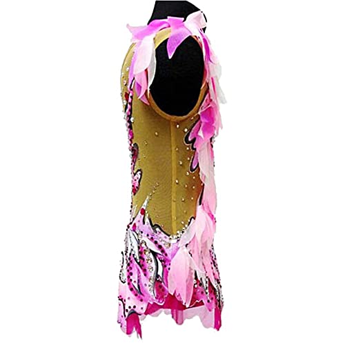 FWEBGW Mouwloos ritmische gymnastiek turnpakjes voor dames en meisjes, turnpakje spandex, hoge elasticiteit, handgemaakte wedstrijddans, roze, 8 jaar - Image 4