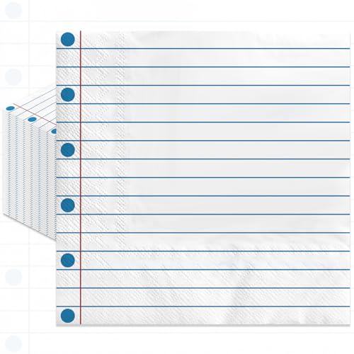 Pack of 50 Notebook Lined Paper Napkins Disposable 2-Ply Paper Napkins for Kids Birthdays Classroom Parties Back-to-School Teacher Appreciation 13x13 Inches Unfolded