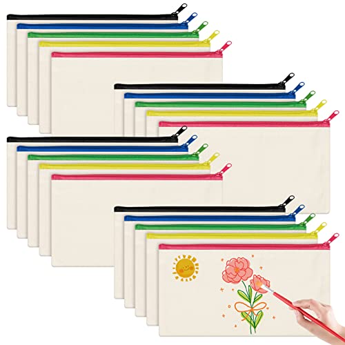 Auidy_6TXD 20 Stück DIY Blanko Stoff Federmäppchen, Bunt Blanko Stoffbeutel Mit Reißverschluss, Mäppchen Reise Kosmetiktasche Klein Stoffbeutel zum Bemalen Dokumententasche zum Aufbewahren 21 x 12 cm