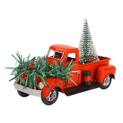 SM SunniMix Ornamentos de caminhão de fazenda, decoração de carro vermelho de feriados e árvore de n