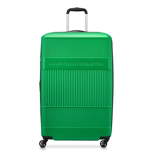 United Colors of Benetton Ribbed Hardside Expandable Luggage with Spinner Wheels, Green, Checked-Large 29 Inch