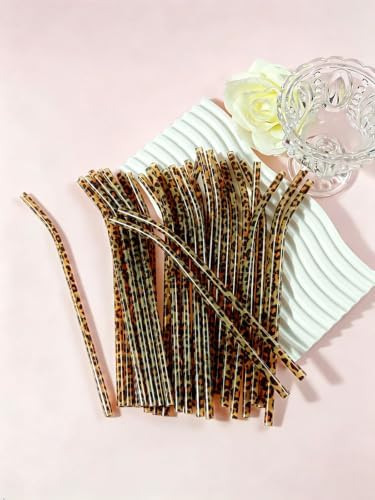 30 Reusable Brown Curved Leopard Print Straws with 2 Cleaning Brushes image 5
