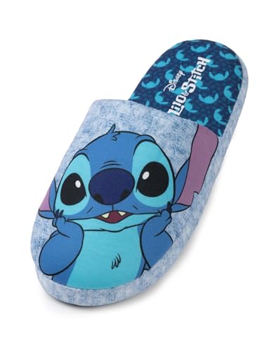 Disney Stitch Slippers in Blue | Ladies Slip-On Character House Loafers | Lilo & Stitch Kidult Merchandise