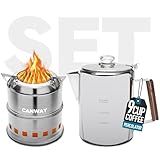 CANWAY - Juego de cafetera y estufa portátil de camping para mochileros, senderismo, acero...