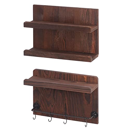 JAZUIHA Hängend Gewürzregal, Wandregal Holz Küche 2er Set, rustikales Küchenregal Wand Schweberegal, Hängeregale mit Haken Cover