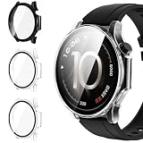 iVoler 3 Pezzi Cover con Vetro Temperato per Oppo Watch X3 / OnePlus Watch 4, Copertura Completa Pellicola Protettiva Custodia Antiurto, Sottile Anti-Graffio Rigida Bumper Case, 2 Trasparente + 1 Nero