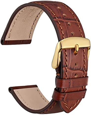 WOCCI 19mm Watch Band, Italian Leather, Embossed Alligator Grain, Gold Buckle (Brown)