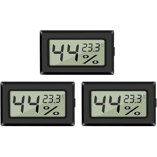 EEEKit 3 Pack Hygrometer Thermometer, Digital Hydrometer mit Thermometer, Temperatur und Feuchtigkeitsmesser für Gewächshaus Büro(Schwarz)