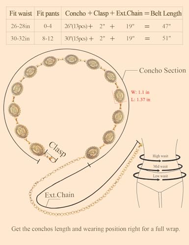Image of TOPACC Gold Chain Belts for Women Fashion Thick Metal Link Waist Belt | Chunky adjustable gold belt for dresses jeans pants country concerts cowgirl outfits