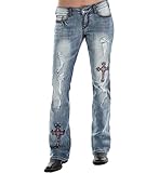 Bootcut Jeans for Women Mid Rise Ripped Distressed Embroidered Cross Jeans Stretchy Fit Denim Long Pants