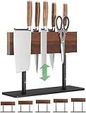 NiHome Magnetic Knife Holder, Adjustable Height (8.66–11.81') Acacia Wood Knife Block, Double-Sided Magnet Stand with Heavy Duty Metal Base, Non-Slip Organizer for Kitchen Countertop
