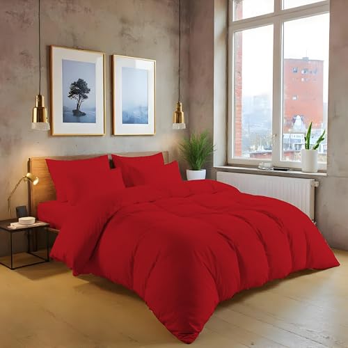 MistyMorning Plain Duvet Cover sets, Soft & Premium quality Bedding & Linen, Egyptian Cotton with 200 Thread Count. (Red, Single)