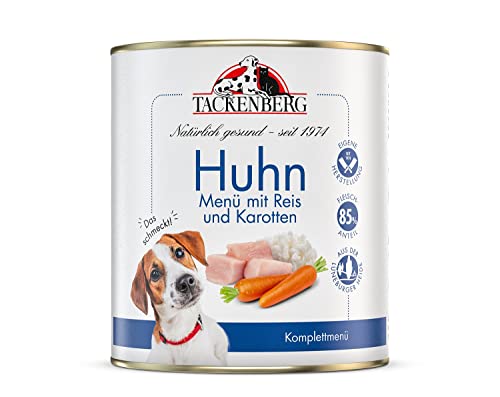 TACKENBERG Hühnchen mit Langkornreis & Karotten Nassfutter Dose für Hunde - Hundefutter in Premiumqualität, 12 x 400 g