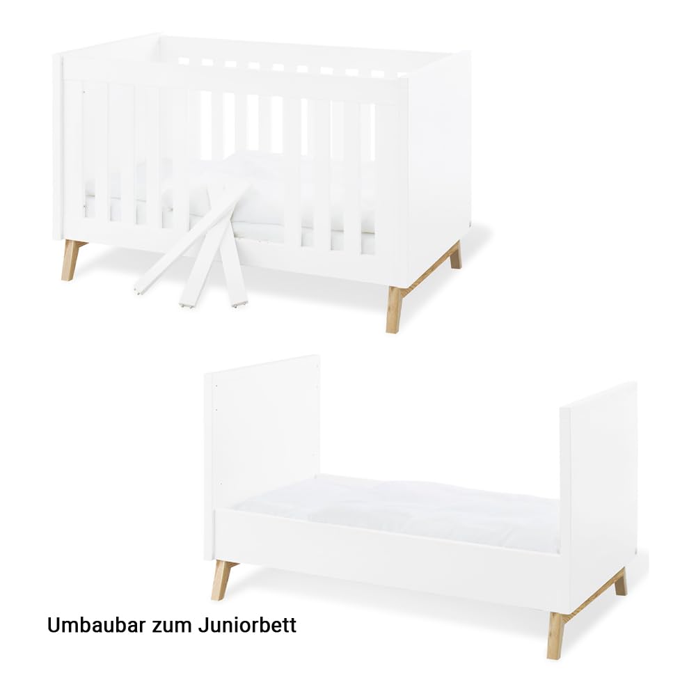 Babyzimmer Komplett Set inkl. Matratze in weiß edelmatt mit Bücherregal