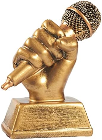 Juvale Golden Microphone Trophy, Small Resin Best Singing Award Prize for Karaoke, Lip Sync Battle, Competitions, Birthday Parties, Decoration Accessories (5.5x4.7x2.2 in)