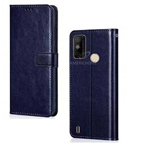 Image of Inside Rubber TPU with Card Pockets Magnetic Closure Protection Compatible with Tecno Spark Go 2020, KE5 (Blue)