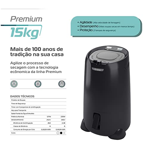 Centrífuga De Roupas Sofia 15 Kg - Black - Wanke 220V