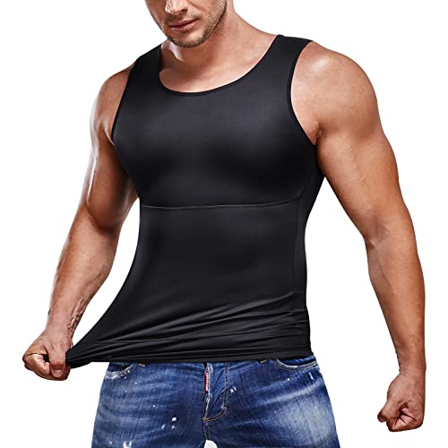 Junlan Gaine Amincissante Ventre Plat Homme Debardeur Gainant Invisible Shirt Abdo Minceur (Black, 2XL)